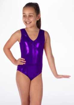 Alegra Girls Metallic Senna Leotard -Dance Costumes ALL5203M MAIN PUR 43329.1678873778