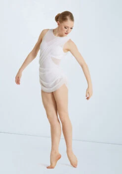 Weissman Asymmetrical Mesh Drape Dress -Dance Costumes D11450 white 130209 43365.1678890819