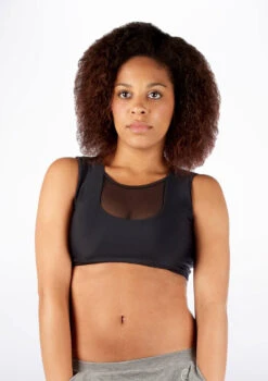 Dincwear Mesh Insert Crop Top -Dance Costumes DNDWJ003 MAIN BLK 84863.1678927522