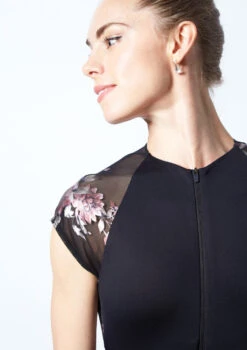 Move Dance Isadora Floral Zip Up Leotard 13 Move Dance Isadora Floral Zip Up Leotard -Dance Costumes MOL0634 BLK CLOSE UP FRONT 1 00112.1678884215