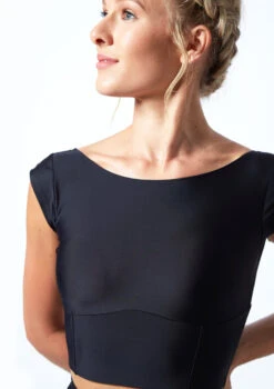 Move Dance Ava Cap Sleeve Crop Top 10 Move Dance Ava Cap Sleeve Crop Top -Dance Costumes MOS0831 BLK CLOSE UP FRONT 1 94497.1678884793