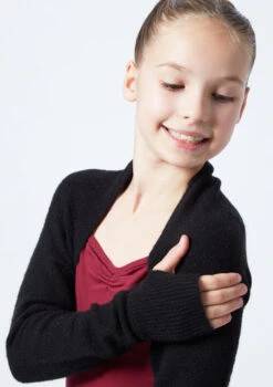 Move Dance Teen Daniella Knit Shrug -Dance Costumes MOZ5718 BLK CLOSE UP FRONT 1 99682.1678885167