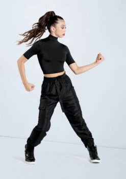 Weissman Half Sleeve Mock Neck Crop Top -Dance Costumes MT13138 black AH12406 black 391 79241.1698840510