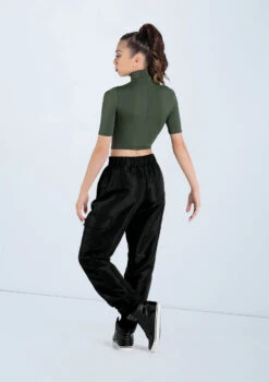 Weissman Half Sleeve Mock Neck Crop Top -Dance Costumes MT13138 olive AH12406 black 160 70103.1678891243