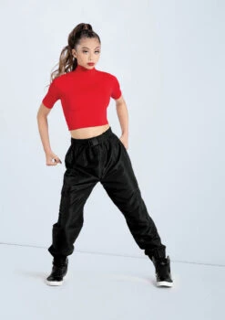 Weissman Half Sleeve Mock Neck Crop Top -Dance Costumes MT13138 red AH12406 black 035 09805.1678891243