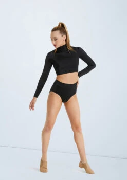 Weissman Lustre Long Sleeve Crop Top -Dance Costumes SH11072 black SH11074 black 128952 77146.1698450578