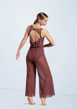 Weissman Cowl Drape Power Mesh Jumpsuit -Dance Costumes SM12126 rosewood 8794 37091.1678891654