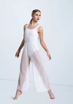 Weissman Cowl Drape Power Mesh Jumpsuit -Dance Costumes SM12126 white 0014 02103.1698840527