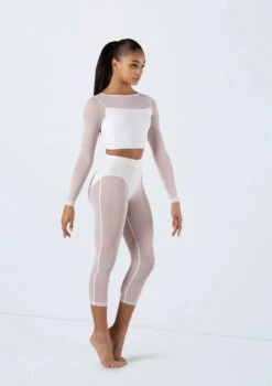 Weissman Long Sleeve Crop Top With Mesh 9 Weissman Long Sleeve Crop Top With Mesh -Dance Costumes SM13070 white SM12238 white 8234 62448.1698840530