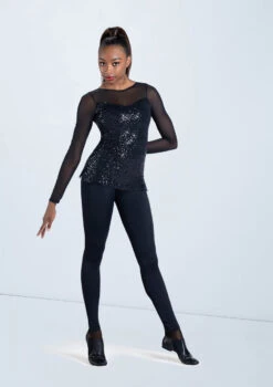 Weissman Long Sleeve Sequin Mesh Top -Dance Costumes SQ12457 black 950 52832.1698450692