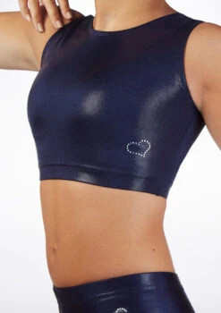 Alegra Girls Metallic Gymnastics Crop Top -Dance Costumes al s5928 alegra girl metallic gymnastics crop top blue front 05944.1678878628