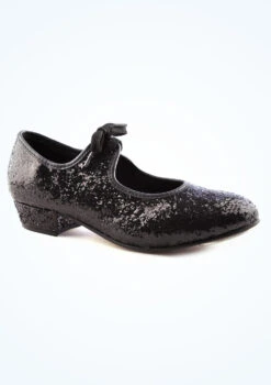 Alegra Tie Front Glitter Tap Shoe - Black -Dance Costumes alh0021 black main 1t 07993.1692919093