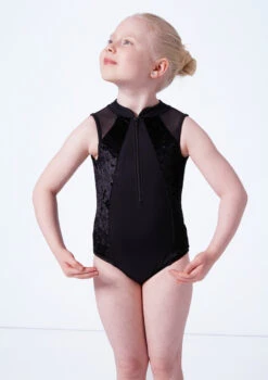 Bloch Girls Madinsson Zip Front Tank Leotard -Dance Costumes blcl1035 black close up front 94347.1675901673