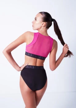 Bloch Remy Zip Front Tank Crop Top -Dance Costumes blft5010 pink close up back 90108.1678925834