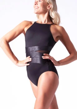 Bloch Antonia Leather Look Halter Leotard -Dance Costumes bll0567 black front t 08773.1698711692