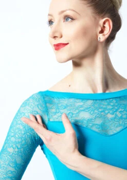 So Danca Crop Sleeve Floral Lace Leotard -Dance Costumes e 10999 so danca crop sleeve floral lace leotard green front no1 96807.1678885640