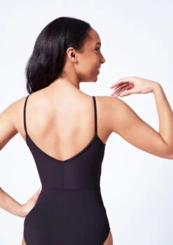 Mirella Camisole Chevron Rib Panel Leotard -Dance Costumes mim4043lm black close up back 58070.1679927450