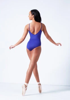 Mirella Camisole Chevron Rib Panel Leotard -Dance Costumes mim4043lm blue back 00862.1679927450