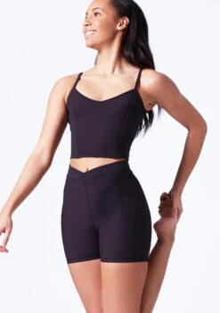 Mirella V Neck Chevron Cropped Camisole Top -Dance Costumes mim7059l black front t 45711.1698809421