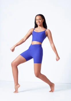 Mirella V Neck Chevron Cropped Camisole Top -Dance Costumes mim7059l blue front 1 92367.1679927468