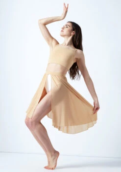Move Dance Eris Asymmetric Lyrical Half Skirt -Dance Costumes mo r0020 move dance eris asymmetric lyrical half skirt tan front no1 89210.1678884614