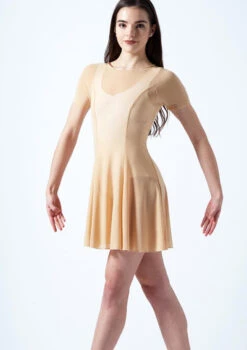 Move Dance Ceres Short Sleeve Lyrical Dress -Dance Costumes mo r0217 move dance ceres short sleeve lyrical dress tan front thumbnail T 63693.1692921334