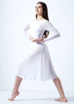 Move Dance Dione Long Sleeve Lyrical Dress -Dance Costumes mo r0218 move dance dione long sleeve lyrical dress white front 70401.1678884650