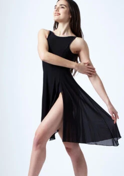 Move Dance Larissa High Split Lyrical Dress -Dance Costumes mo r0222 move dance larissa high split lyrical dress black front thumbnail T 41387.1691199194