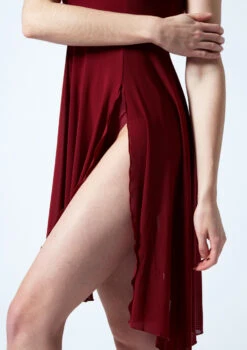 Move Dance Larissa High Split Lyrical Dress -Dance Costumes mo r0222 move dance larissa high split lyrical dress red front no2 00367.1678884661