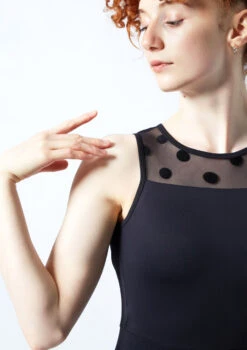 Move Dance Ariella Open Back Catsuit -Dance Costumes moc0636 black close up front 1 87039.1690548700