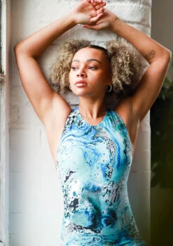 Move Dance Onyx Cross Back Unitard - Pacific -Dance Costumes moc0901 pac close up front 2 24081.1678928435