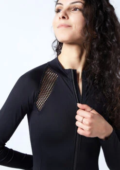 Move Dance Alicia Long Sleeve Leotard -Dance Costumes mol0650 black close up front 2 84104.1678884228