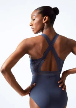 Move Dance Illusia Cross Back Leotard -Dance Costumes mol0667 petrol blue close up back 11335.1683070108