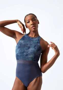 Move Dance Illusia Cross Back Leotard -Dance Costumes mol0667 petrol blue close up front 50581.1683070108