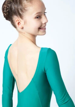 Move Dance Teen Camille Long Sleeve Leotard -Dance Costumes mol5801 grn close up back 1 04805.1678884473