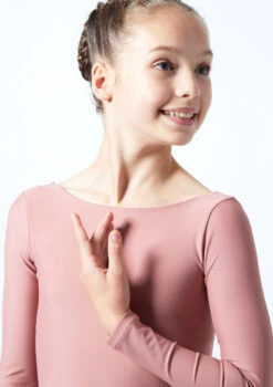 Move Dance Teen Camille Long Sleeve Leotard -Dance Costumes mol5801 pnk close up front 1 24155.1678884473