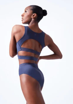 Move Dance Lorien Zip Crop Top -Dance Costumes mos0602 petrol blue close up back 62414.1683070442