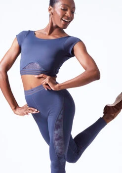 Move Dance Zorya Cap Sleeve Crop Top -Dance Costumes mos0603 petrol blue front t 49903.1690450600