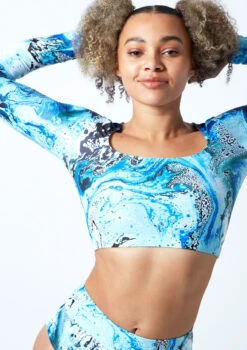Move Dance Estella Square Neck Crop Top - Pacific -Dance Costumes mos0910 pac close up front 1 18109.1678884813