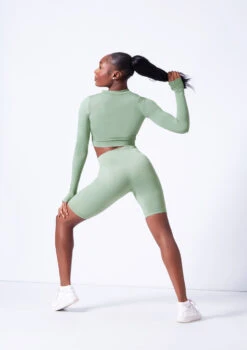 Move Dance Orianna Seamless Zip Crop Top -Dance Costumes moz0503 sage back 49651.1682378357