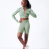 Move Dance Orianna Seamless Zip Crop Top -Dance Costumes moz0503 sage front 2 24003.1682378357