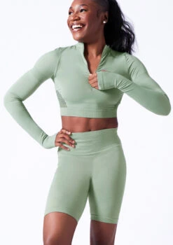 Move Dance Orianna Seamless Zip Crop Top -Dance Costumes moz0503 sage front t 73086.1698711909