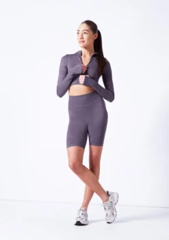 Move Dance Orianna Seamless Zip Crop Top -Dance Costumes moz0503 sharkgrey front 2 17256.1684799005