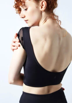 Move Dance Joelle Cap Sleeve Crop Top -Dance Costumes moz0623 black close up back 1 06079.1690548977