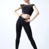 Move Dance Joelle Cap Sleeve Crop Top -Dance Costumes moz0623 black front 1 52729.1678885063