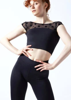 Move Dance Joelle Cap Sleeve Crop Top -Dance Costumes moz0623 black front 1t 94772.1692921489