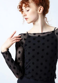 Move Dance Victoria Sheer Mesh Crop Top -Dance Costumes moz0624 black close up front 1 55609.1678885064