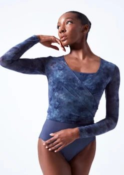Move Dance Nayu Mesh Wrap Top -Dance Costumes moz0627 petrol blue close up front 58134.1683070482