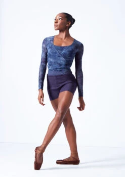 Move Dance Nayu Mesh Wrap Top -Dance Costumes moz0627 petrol blue front 2 13919.1683070482