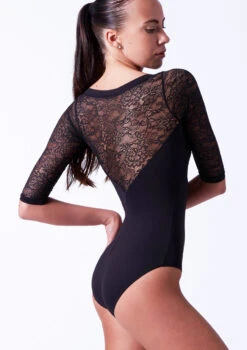So Danca Crop Sleeve Floral Lace Leotard -Dance Costumes soe10999 black side t 00271.1698810476